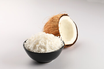 Desiccated coconut in ceramic bowl 