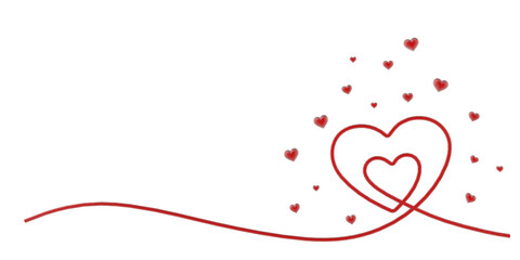 Valentine's day. Continuous line heart shape border with painted heart on transparent background