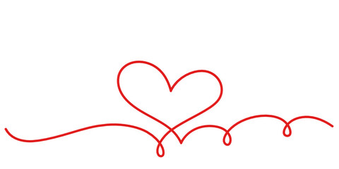 Valentine's day. Continuous line heart shape border with painted heart on transparent background