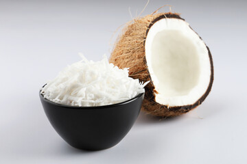 Desiccated coconut in ceramic bowl 