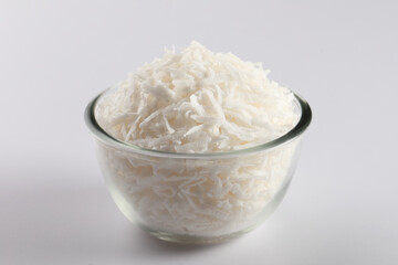 Desiccated coconut in Glass bowl 