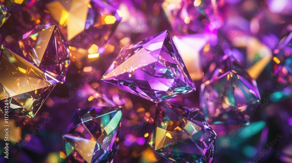 Poster beautiful and colorful abstract diamonds creating a sparkling effect with reflections and light diff
