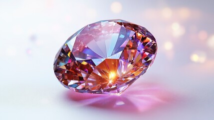 Sparkling pink diamond gemstone on white background.