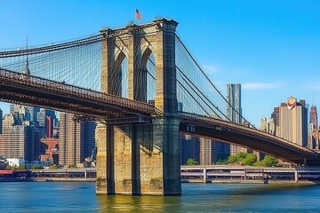 Fototapeta premium Brooklyn Bridge, NYC Skyline, Sunny Day, Cityscape.