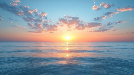 Fototapeta premium A serene sunset over calm ocean waters, reflecting vibrant colors in the sky.