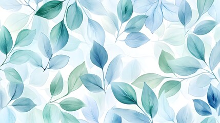Fototapeta premium Translucent Blue Green Leaves Pattern Background