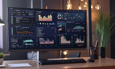 Financial Data Analysis on a Modern Widescreen Monitor - Powered by Adobe