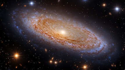 Obraz premium Spiral galaxy in deep space with stars and cosmic dust.