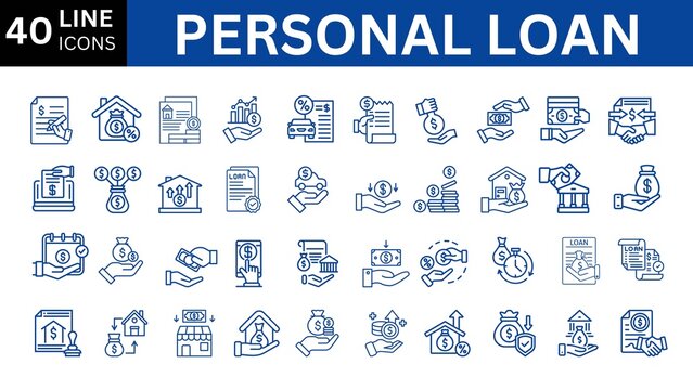 personal loan line icon set.