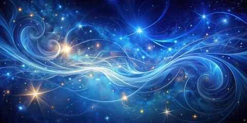 Obraz premium Cosmic swirls on deep blue abstract background with wispy tendrils and glowing stars , universe