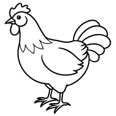 Cute  Line Art Chicken Silhouette Black Vector Illustration