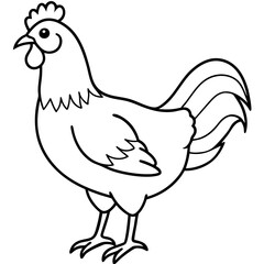 Cute  Line Art Chicken Silhouette Black Vector Illustration