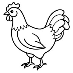 Cute  Line Art Chicken Silhouette Black Vector Illustration