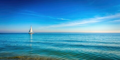 Obraz premium A serene ocean scene with a clear blue sky and sailboat on horizon, outdoor, peaceful, outdoor, peaceful, sailboat, buoy, sailing, boat