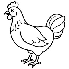 Cute  Line Art Chicken Silhouette Black Vector Illustration