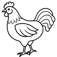 Cute  Line Art Chicken Silhouette Black Vector Illustration