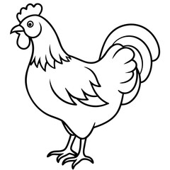 Cute  Line Art Chicken Silhouette Black Vector Illustration