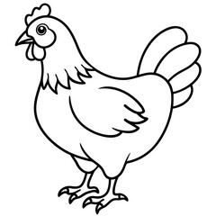 Cute  Line Art Chicken Silhouette Black Vector Illustration