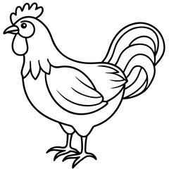 Cute  Line Art Chicken Silhouette Black Vector Illustration
