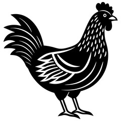 Cute  Line Art Chicken Silhouette Black Vector Illustration