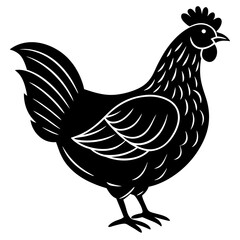Cute  Line Art Chicken Silhouette Black Vector Illustration