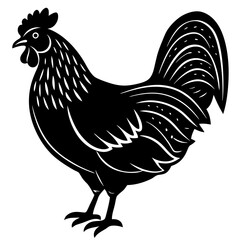 Cute  Line Art Chicken Silhouette Black Vector Illustration
