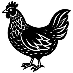 Cute  Line Art Chicken Silhouette Black Vector Illustration