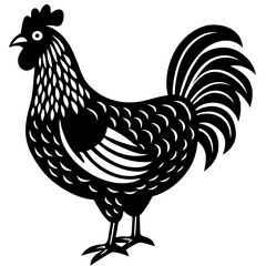 Cute  Line Art Chicken Silhouette Black Vector Illustration