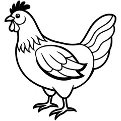 Cute  Line Art Chicken Silhouette Black Vector Illustration