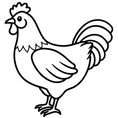 Cute  Line Art Chicken Silhouette Black Vector Illustration