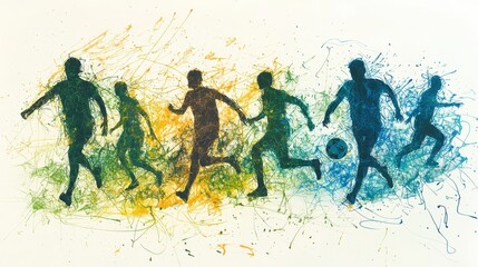 Fototapeta premium Energetic Silhouettes of Soccer Players in Abstract Action Dynamic Sports Art