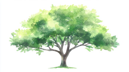 Watercolor painting of a lush, green deciduous tree.