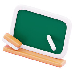 Chalk and eraser on blank green chalkboard icon illustration. Concept of office and school education supplies. Planning and presentation for strategy discussions 3d render illustration image