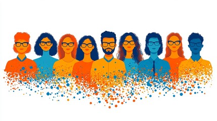 Obraz premium Diverse Team Vibrant FlatStyle Portraits with Energetic Splashes