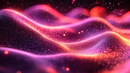 Fototapeta premium Abstract glowing pink and orange particles wave.