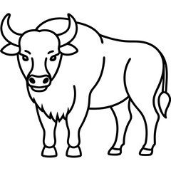 Cute  Line Art Bison Silhouette Black Vector Illustration