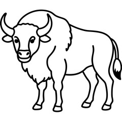 Cute  Line Art Bison Silhouette Black Vector Illustration