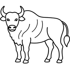 Cute  Line Art Bison Silhouette Black Vector Illustration