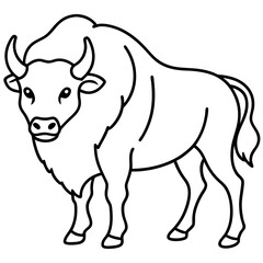 Cute  Line Art Bison Silhouette Black Vector Illustration