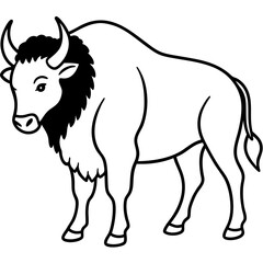 Cute  Line Art Bison Silhouette Black Vector Illustration