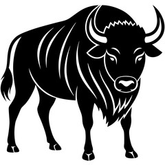 Cute  Line Art Bison Silhouette Black Vector Illustration