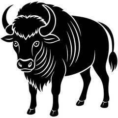 Cute  Line Art Bison Silhouette Black Vector Illustration
