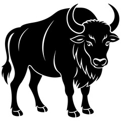 Cute  Line Art Bison Silhouette Black Vector Illustration