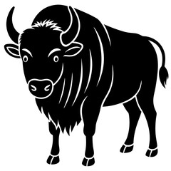 Cute  Line Art Bison Silhouette Black Vector Illustration