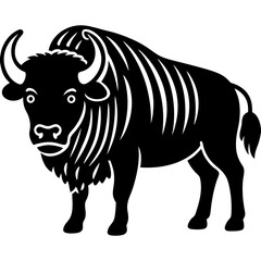 Cute  Line Art Bison Silhouette Black Vector Illustration