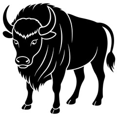 Cute  Line Art Bison Silhouette Black Vector Illustration