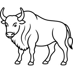 Cute  Line Art Bison Silhouette Black Vector Illustration