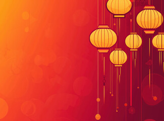 Red and yellow festive background with hanging lanterns for celebrations.