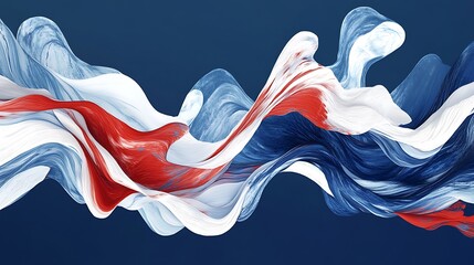 Generative AI artistic scene of red white and blue paints blending into abstract organic shapes on a blue background