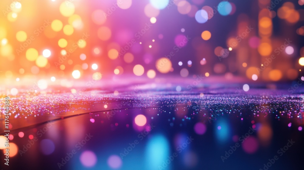 Poster vibrant and colorful bokeh light abstract background with sparkling particles creating a dreamy atmo